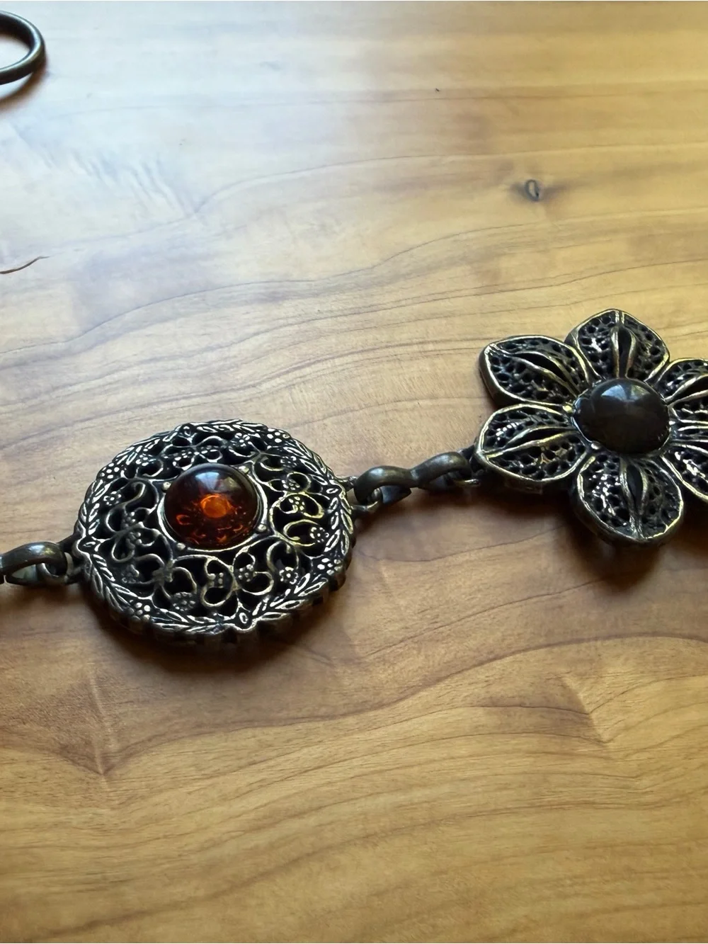Floral Filigree Link Belt with Colored Stones